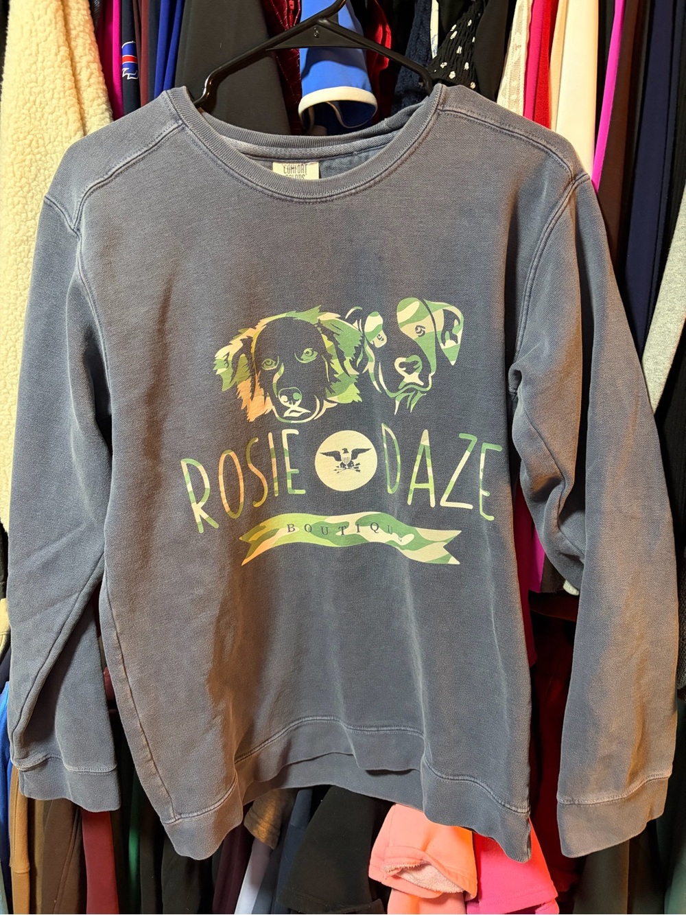 Rosie Daze Boutique Dog Graphic Sweatshirt - Slate Blue